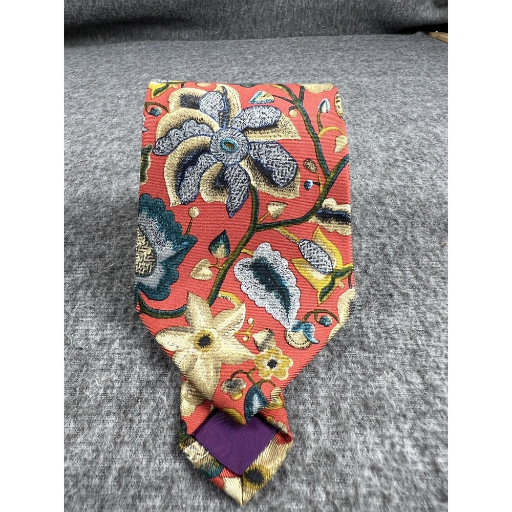 Perry Ellis Portfolio Tie Mens One Size Red Floral 100% Silk Made In USA Necktie